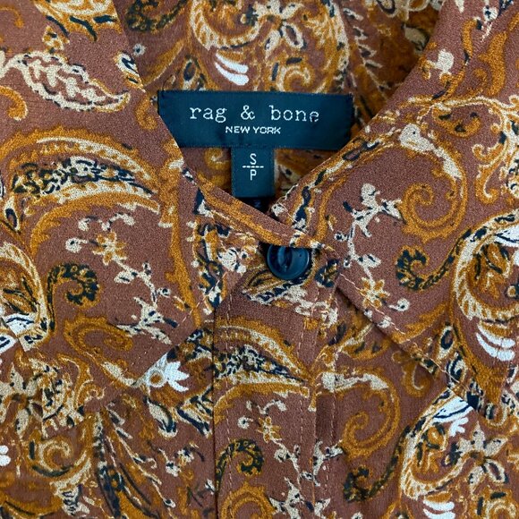 RAG & BONE Antonia Paisley Button Up Long Sleeve Blouse Shirt Brown - Picture 4 of 10